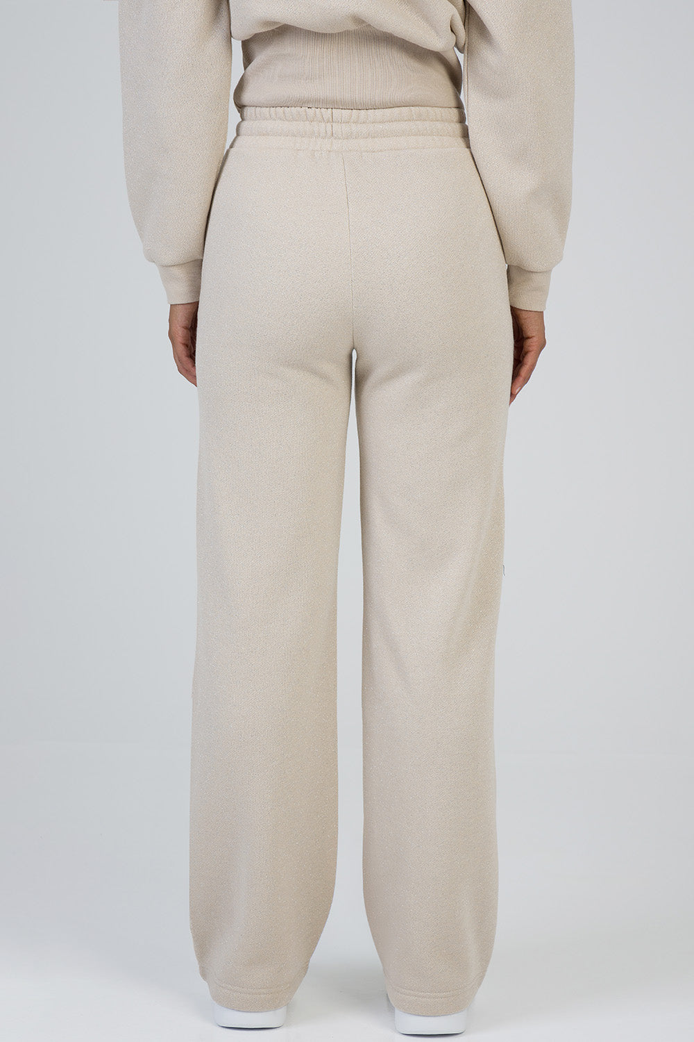 Sissyboy Ladies Glitter Fleece Wide Leg Sweat Pants In Stone