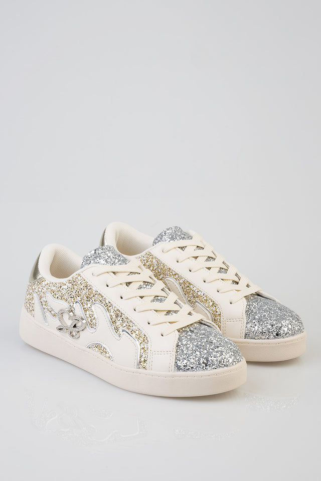 Sissy boy Womens All Over Glitter Sneaker In Cream