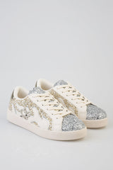 Sissy boy Womens All Over Glitter Sneaker In Cream