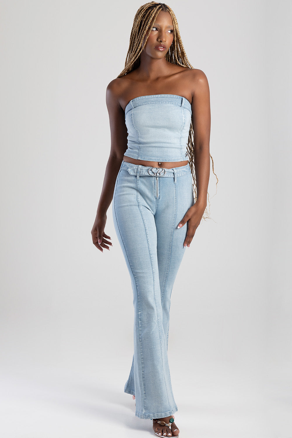 Sissyboy Ladies Low Waist Skinny Flare Jeans In Light Vintage