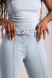 Sissy boy Ladies Low Waist Skinny Flare Jeans In Light Vintage