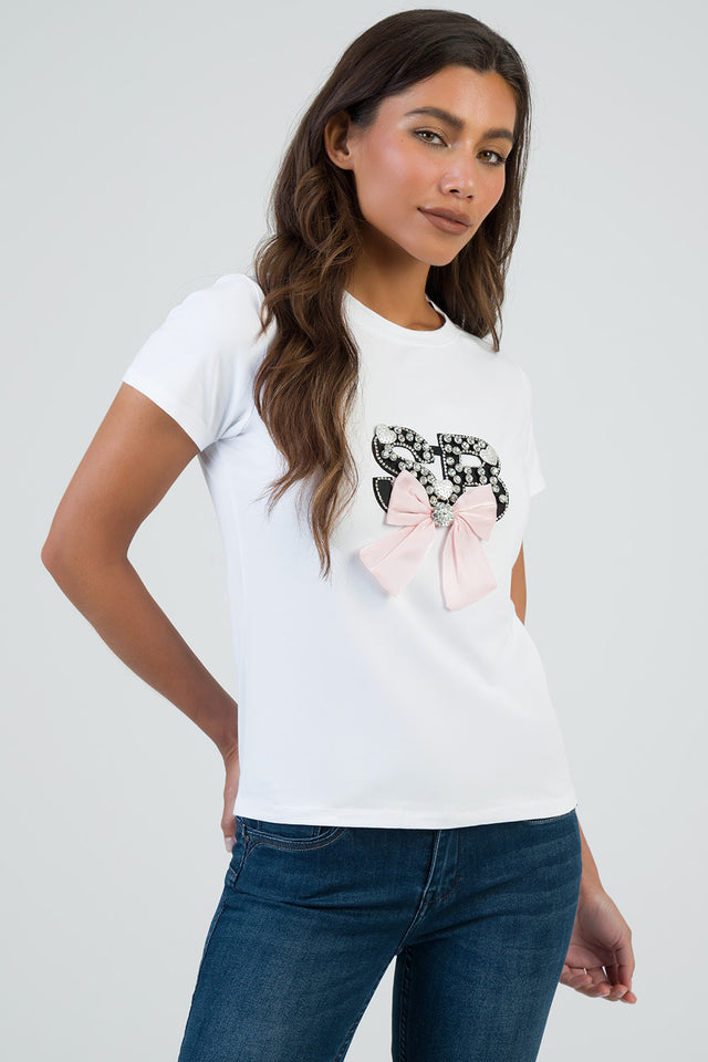 Sissy boy Regular T-shirt With Bling And Bow Detail In White