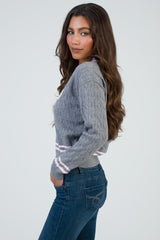 Sissy boy Womens V-Neck Cable Knit Jersey In Grey