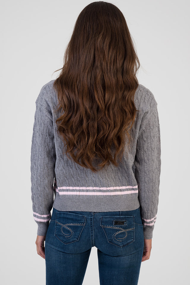 Sissy boy Womens V-Neck Cable Knit Jersey In Grey