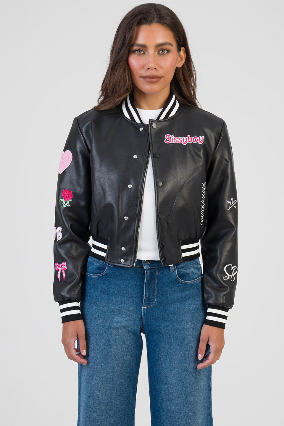 Sissyboy Womens Faux Leather Bomber Jacket In Black