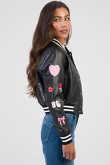 Sissyboy Womens Faux Leather Bomber Jacket In Black