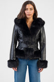 Sissy boy Womens Faux Fur And Faux Leather Jacket n Black