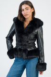 Sissy boy Womens Faux Fur And Faux Leather Jacket n Black