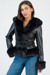 Sissy boy Womens Faux Fur And Faux Leather Jacket n Black