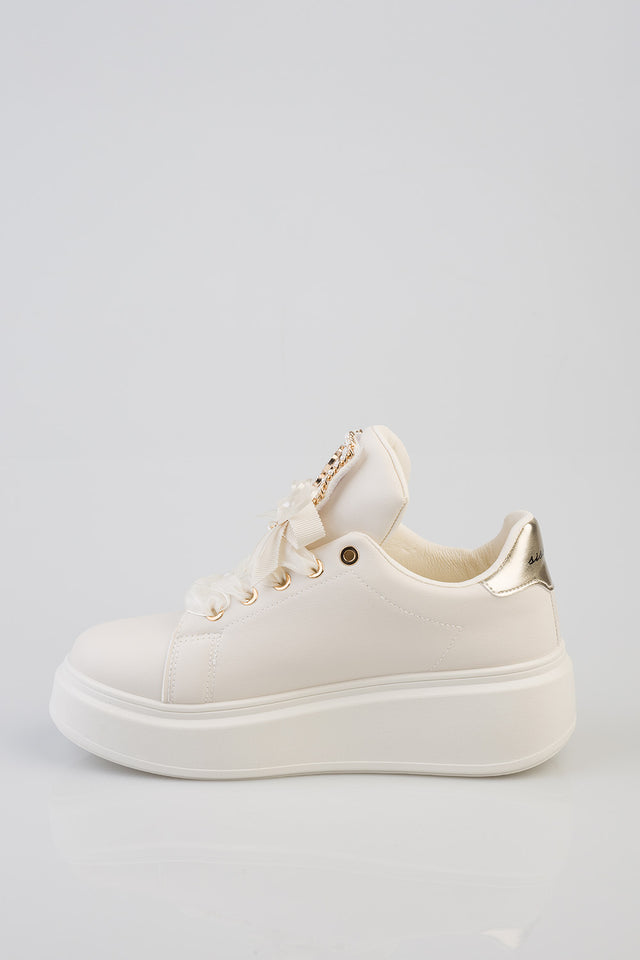 Sissy boy Womens Platform Sneaker With Bow Detail In Cream