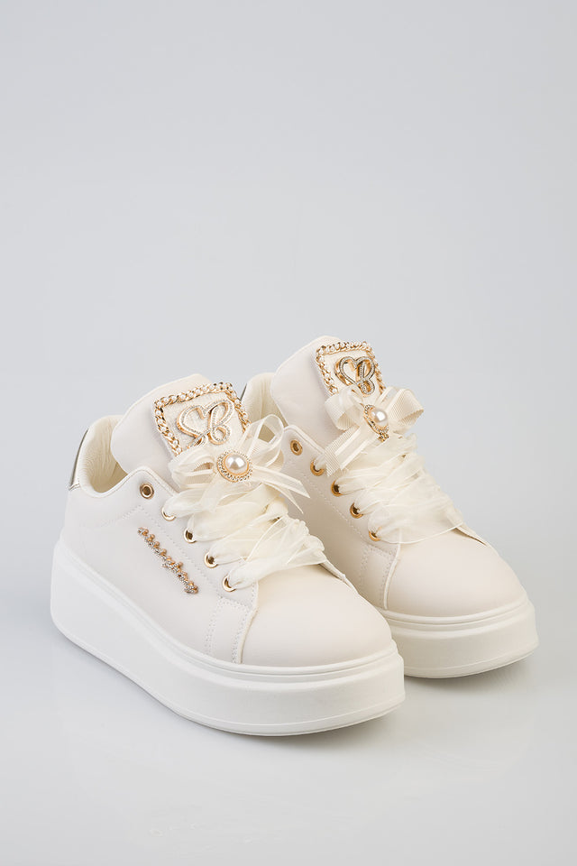 Sissy boy Womens Platform Sneaker With Bow Detail In Cream