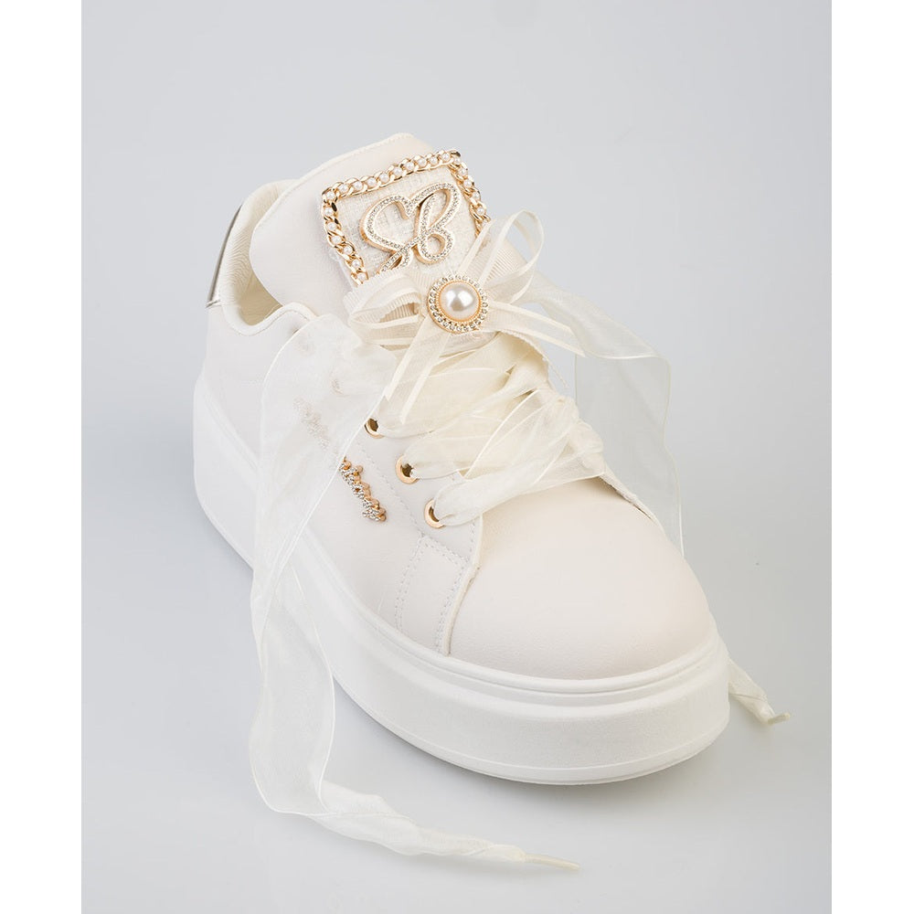 Sissy Boy Anita Plartform Sneaker With Bow Detail In White