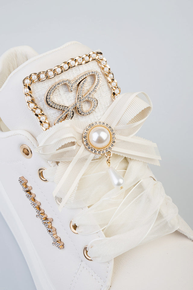 Sissy boy Womens Platform Sneaker With Bow Detail In Cream