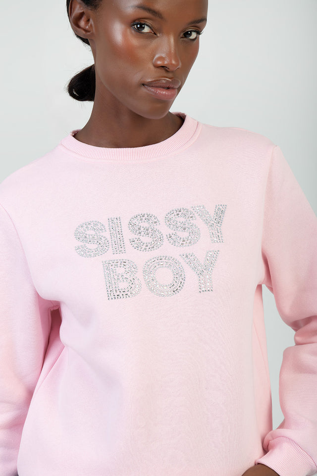 Sissy boy Womens Logo Sweat Top With Bling In Pink