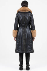 Sissy boy J32919 Faux Fur And Faux Leather Coat In Black And Brown