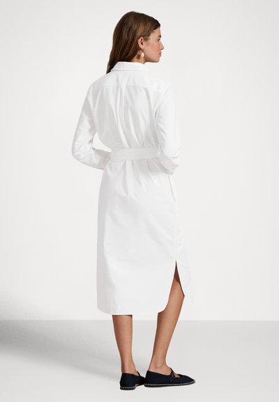 Polo Womens Sarah Belted Shirt Dress In White