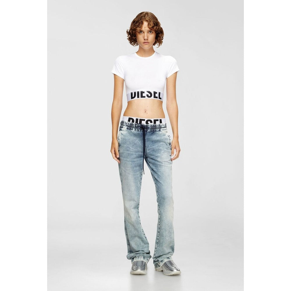 Diesel Womens Sporty Cropped Top With Logo Band T-Shirt In White
