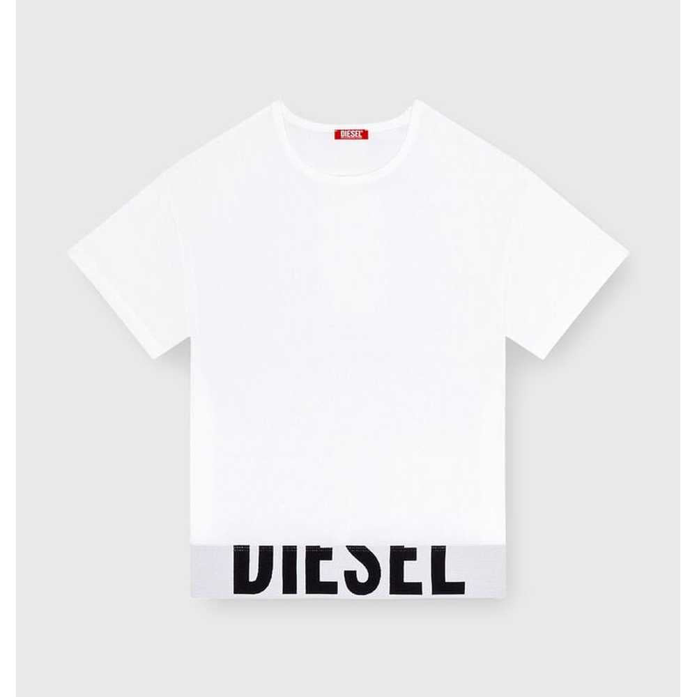 Diesel Womens Sporty Cropped Top With Logo Band T-Shirt In White