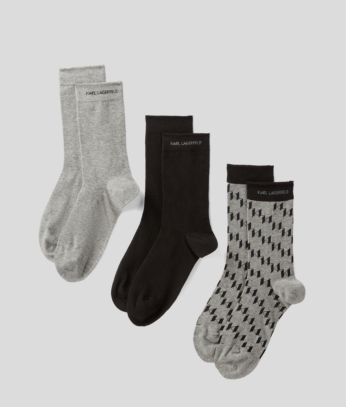Karl Lagerfeld K Monogram 3 Pack Socks Set In Grey & Black