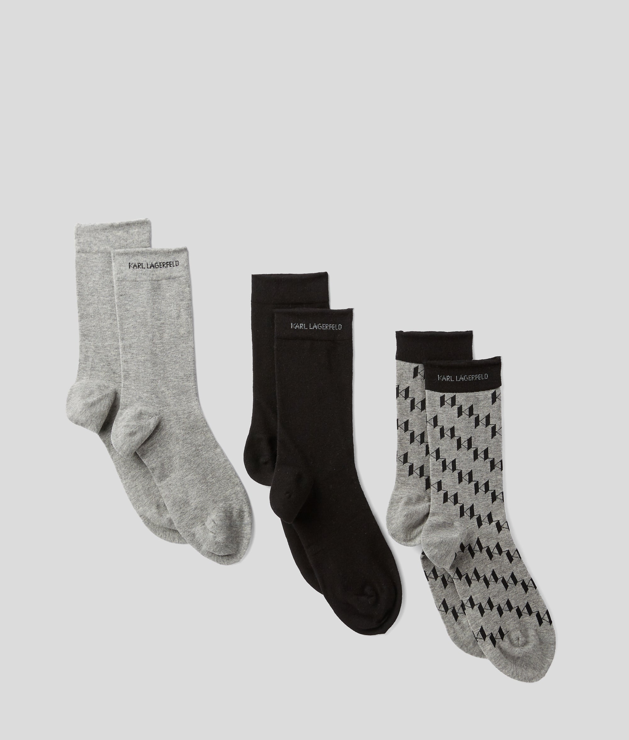 Karl Lagerfeld K Monogram 3 Pack Socks Set In Grey & Black
