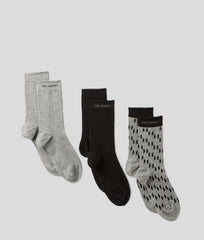 Karl Lagerfeld K Monogram 3 Pack Socks Set In Grey & Black