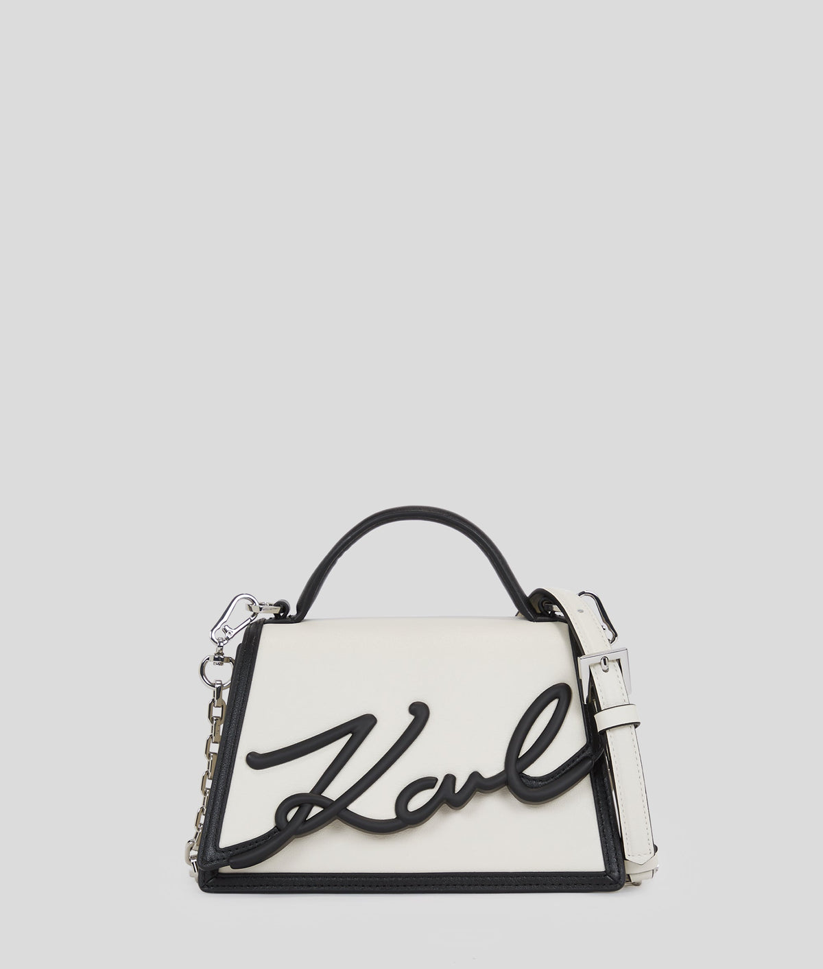 Karl Lagerfeld Ladies Karl Signature Crossbody Bag In White and Black