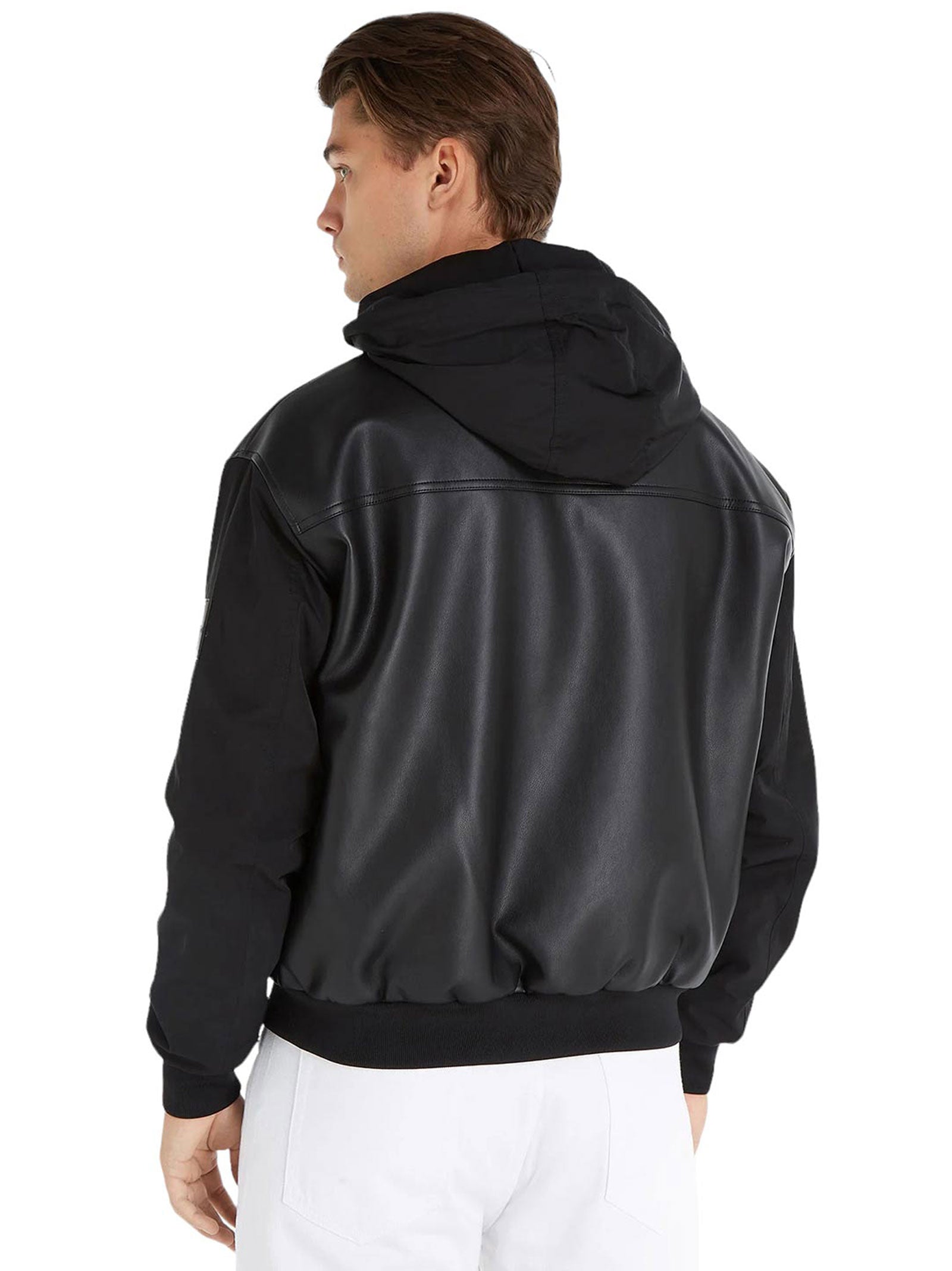 Calvin Klein  J322643 Faux Leather Bomber Jacket  Black