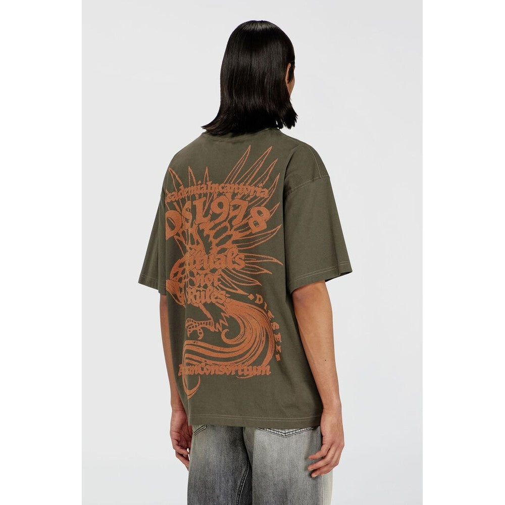 Diesel Mens Jersey With Flocked Print T-shirt In Military Olive