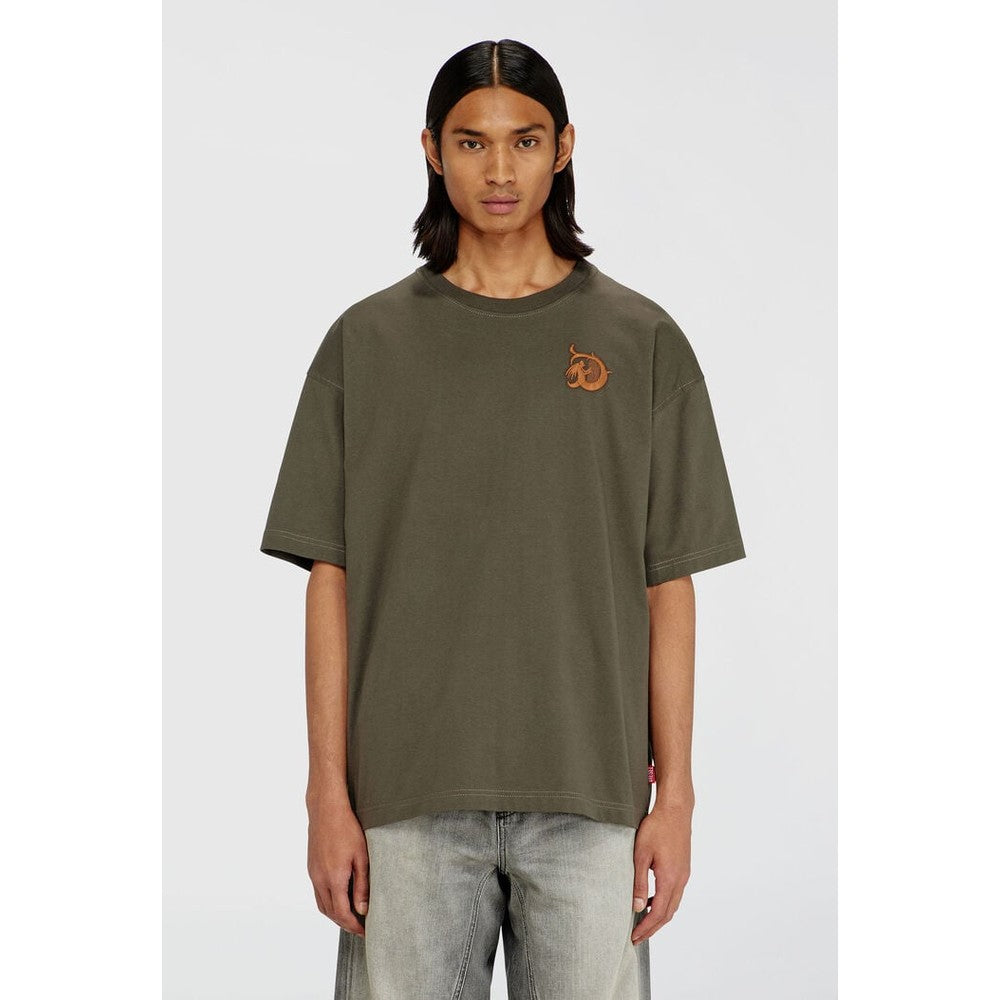 Diesel Mens Jersey With Flocked Print T-shirt In Military Olive
