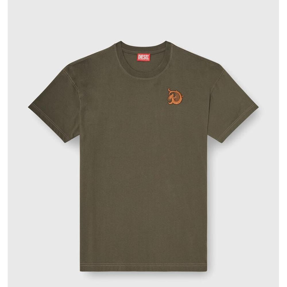 Diesel Mens Jersey With Flocked Print T-shirt In Military Olive