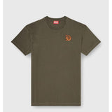 Diesel Mens Jersey With Flocked Print T-shirt In Military Olive