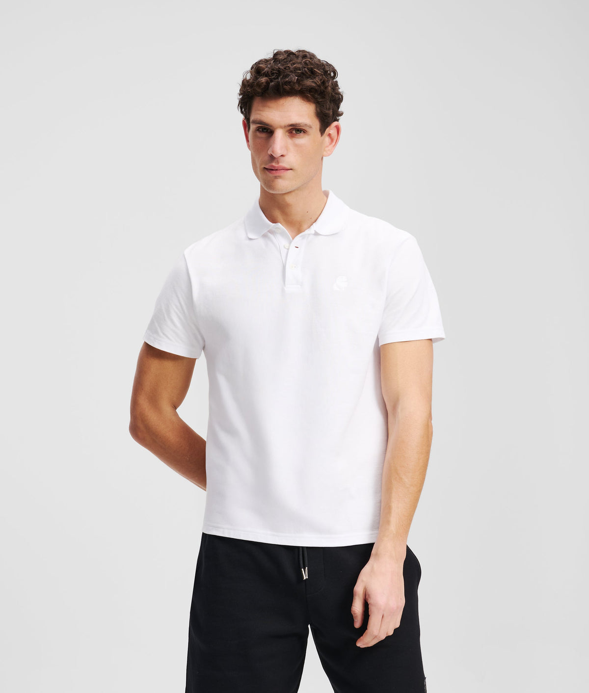 Karl Lagerfeld Mens Kameo Logo Pique Golfer In White
