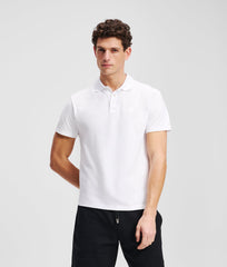 Karl Lagerfeld Mens Kameo Logo Pique Golfer In White