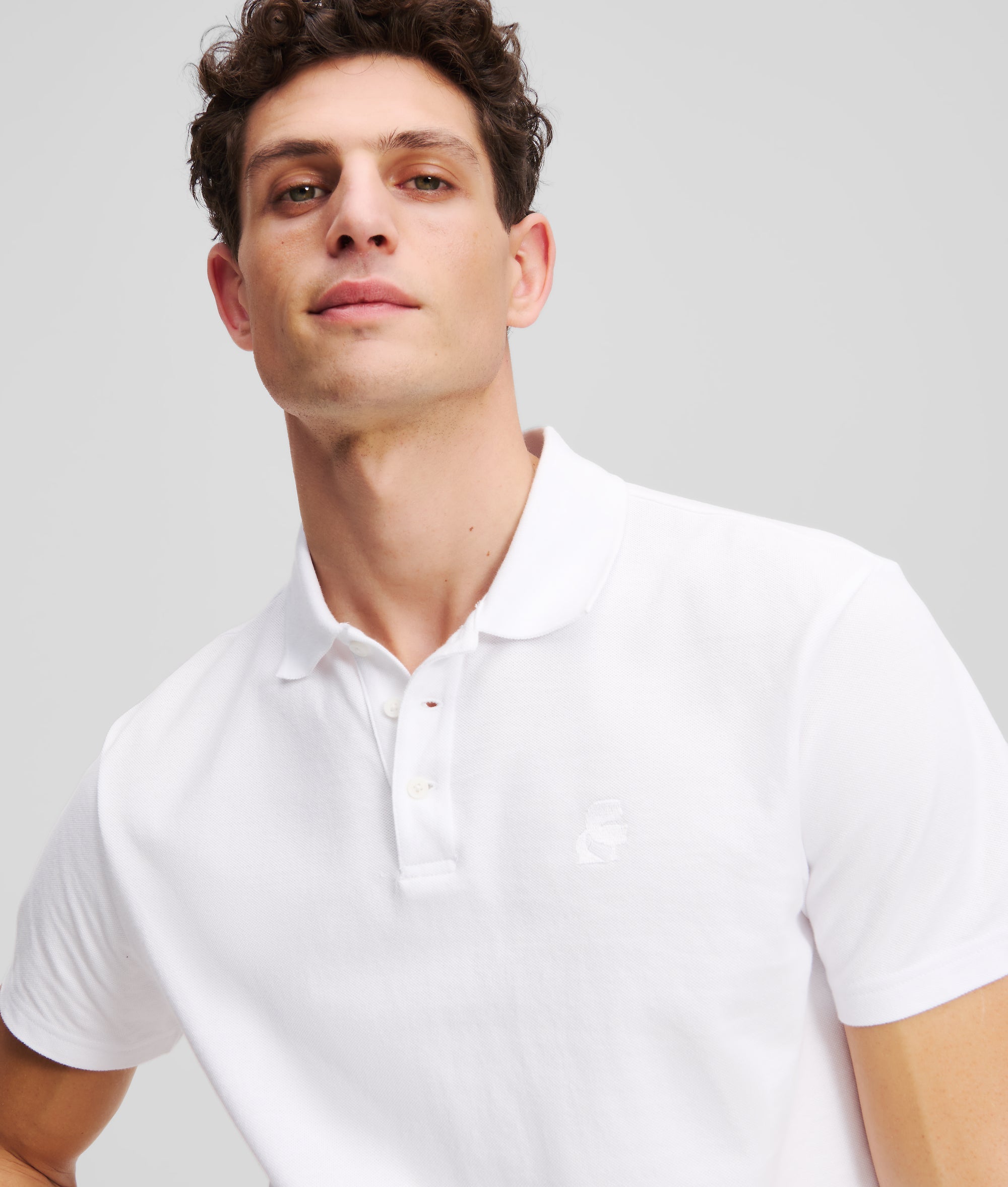 Karl Lagerfeld Mens Kameo Logo Pique Golfer In White