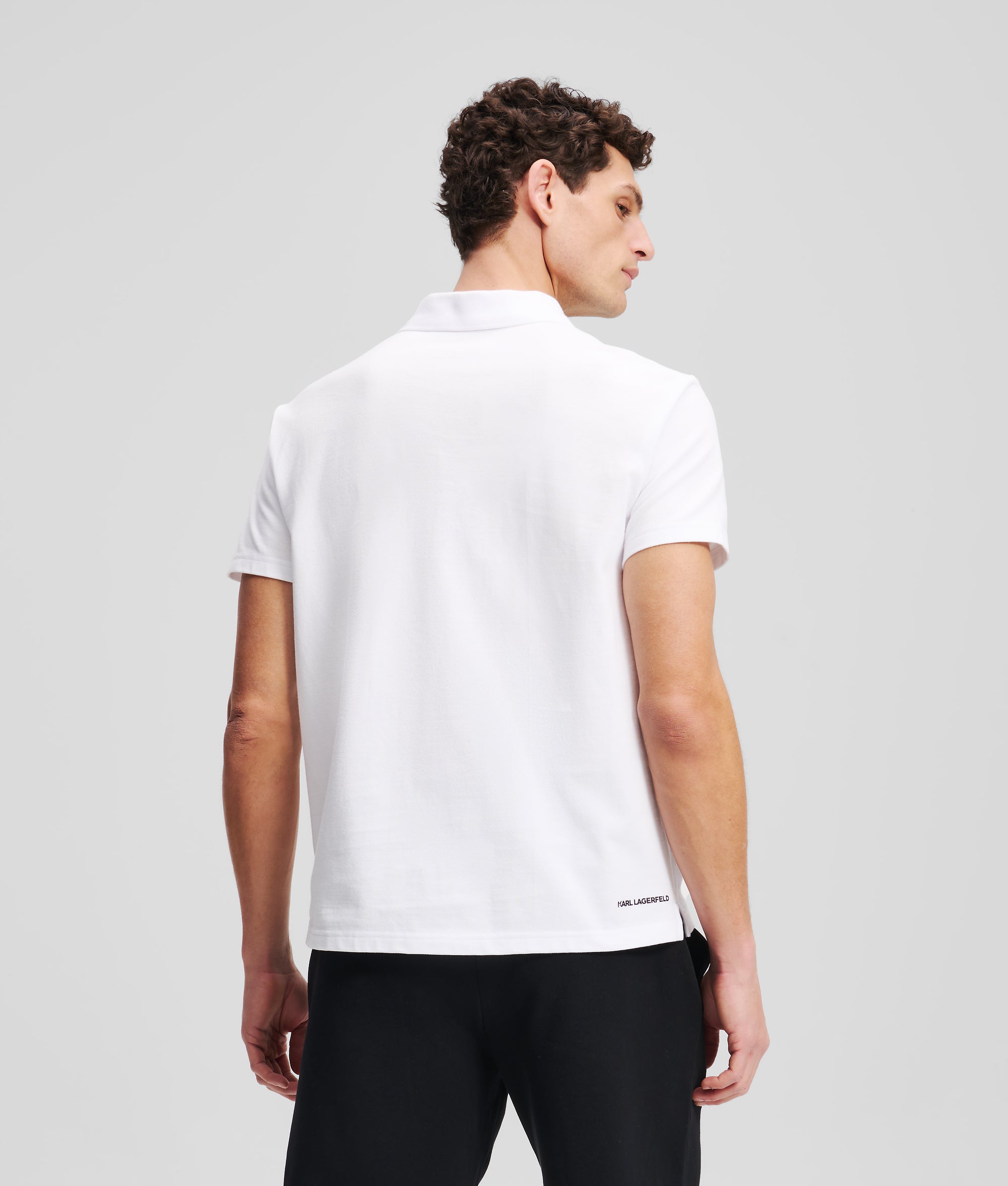 Karl Lagerfeld Mens Kameo Logo Pique Golfer In White