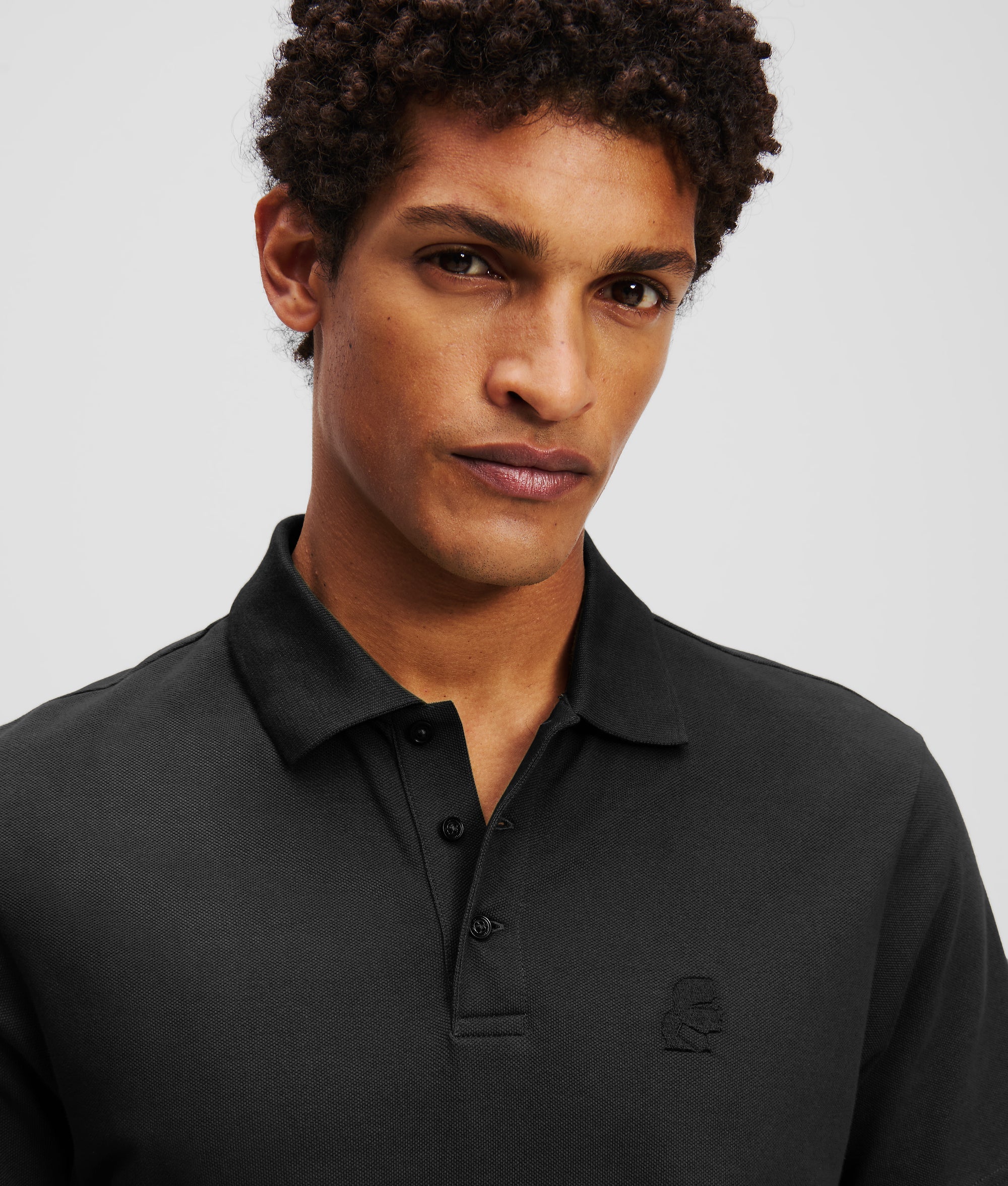Karl Lagerfeld Mens Kameo Logo Pique Golfer In Black