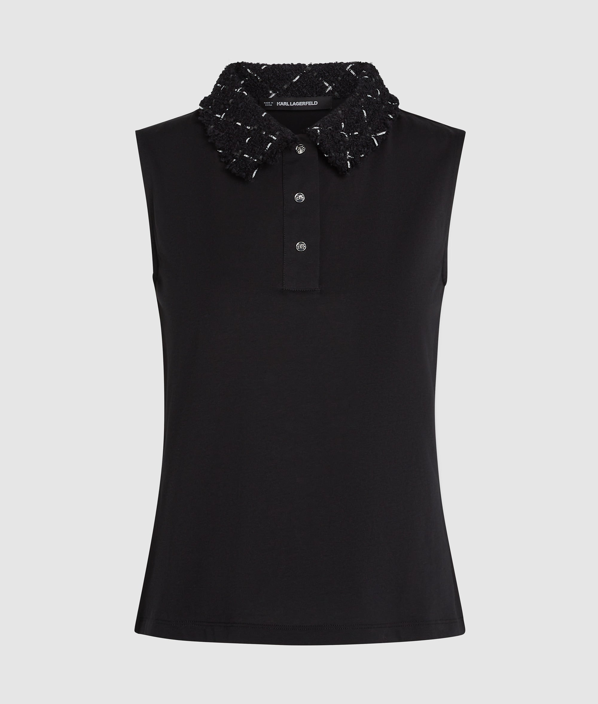 Karl Lagerfeld Womens Logo Boucle Polo In Black
