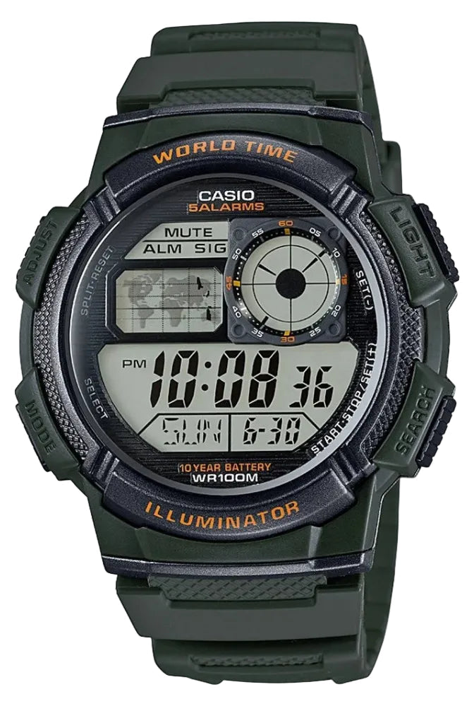 Casio World Time Digital Quartz Watch In Green
