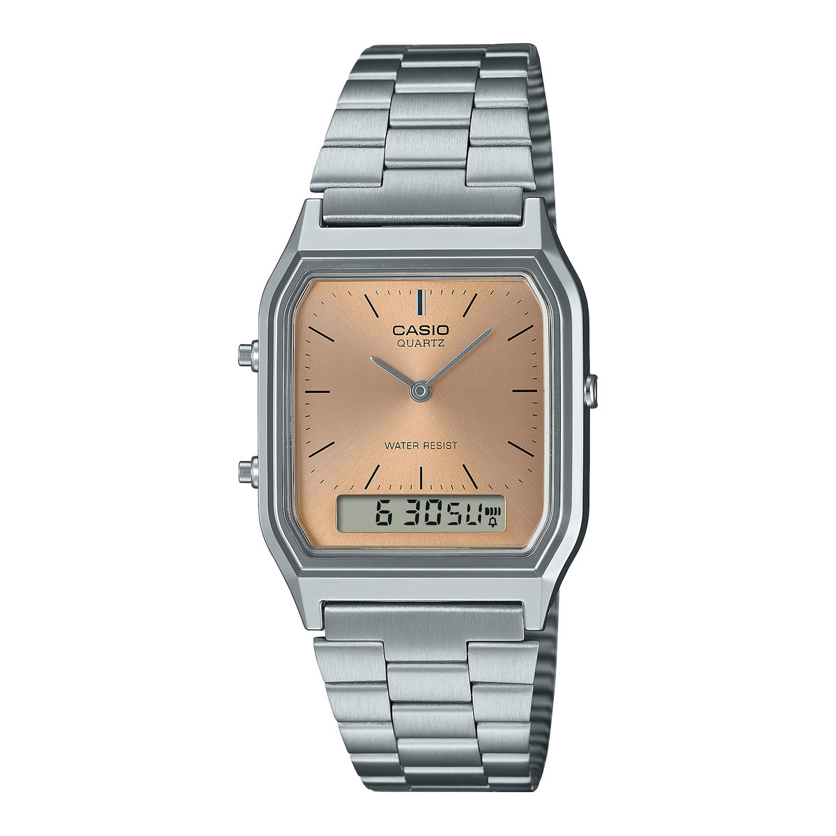 Casio Square Analogue & Digital Ladies Watch In Brown