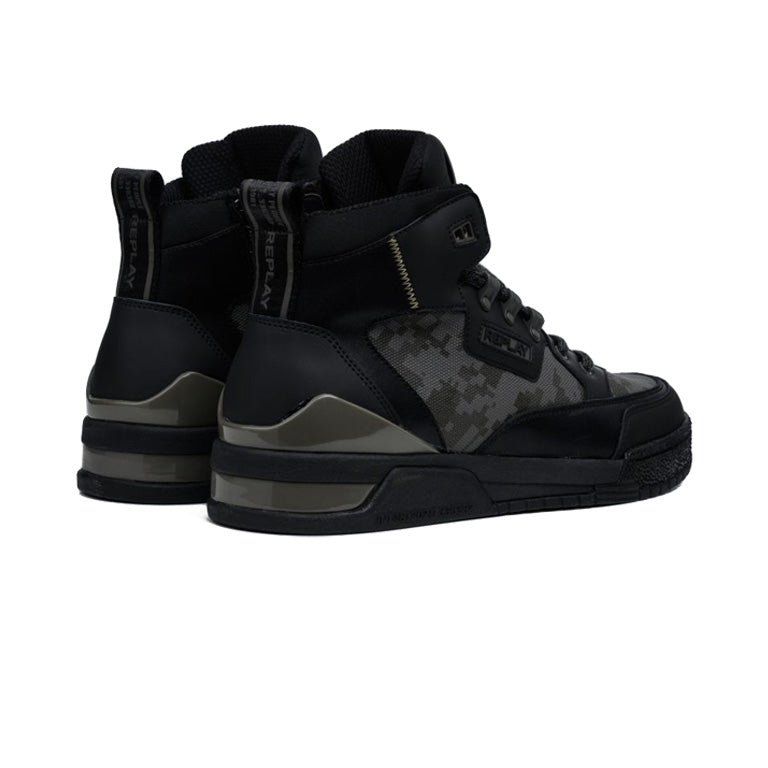 Replay Mens Astro Speed Camo Sneaker In Black And Grey