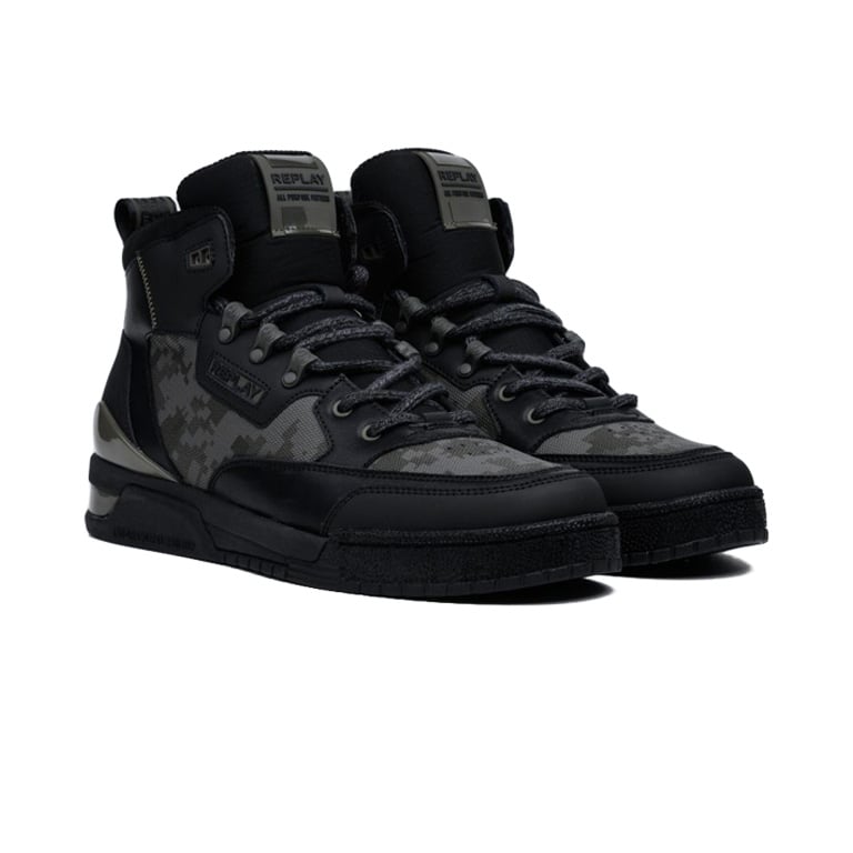 Replay Mens Astro Speed Camo Sneaker In Black And Grey