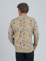 Ben Sherman All Over Print Crew Sweater Olive