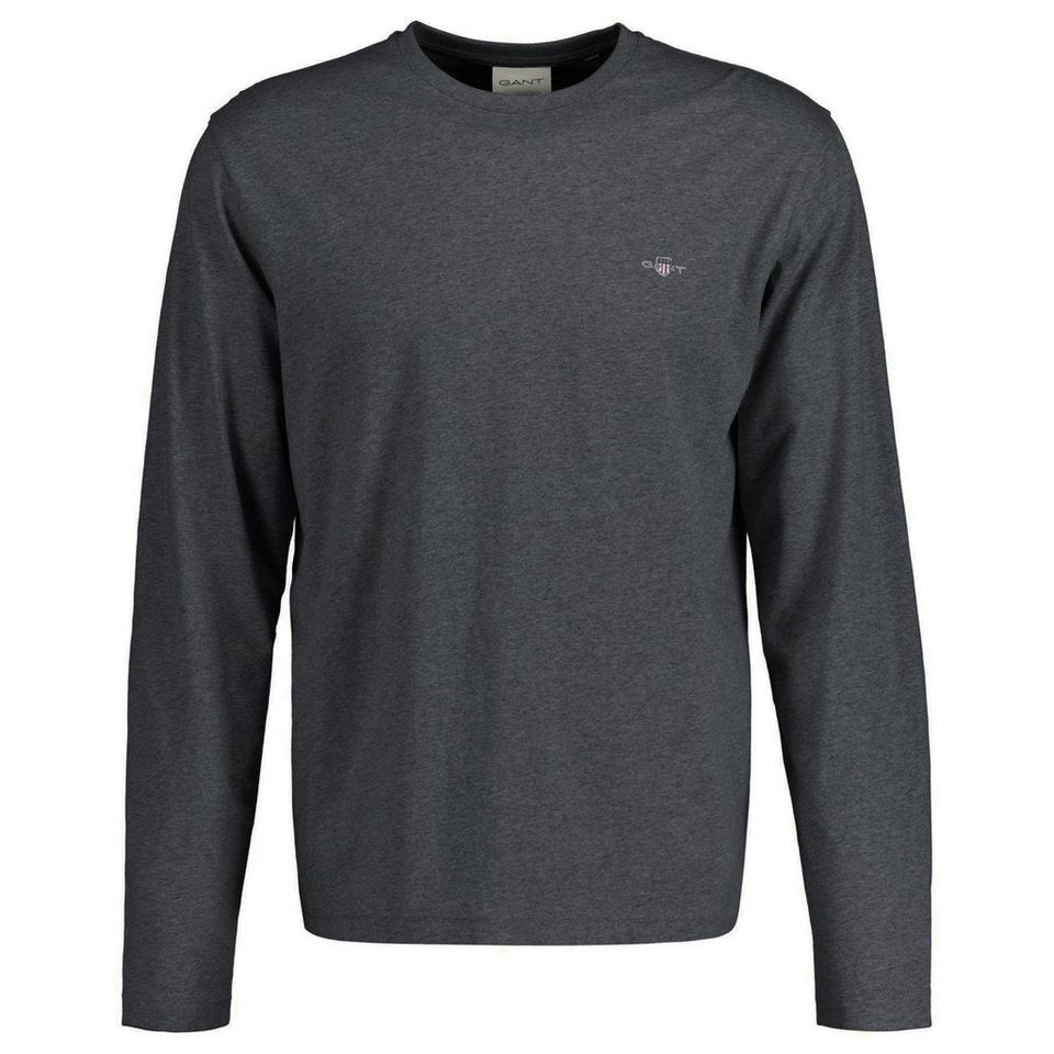 Gant Mens Regular Shield Long Sleeve T-Shirt In Dark Grey
