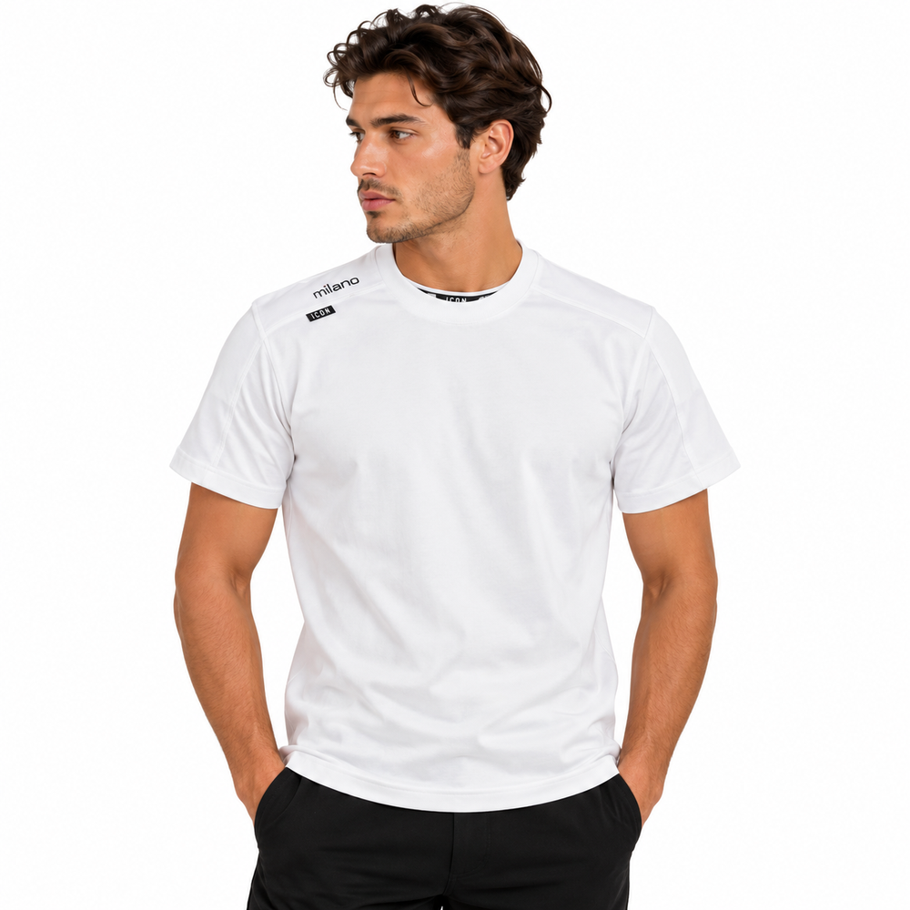 Icon Milano Mens Shoulder Logo T-Shirt In White
