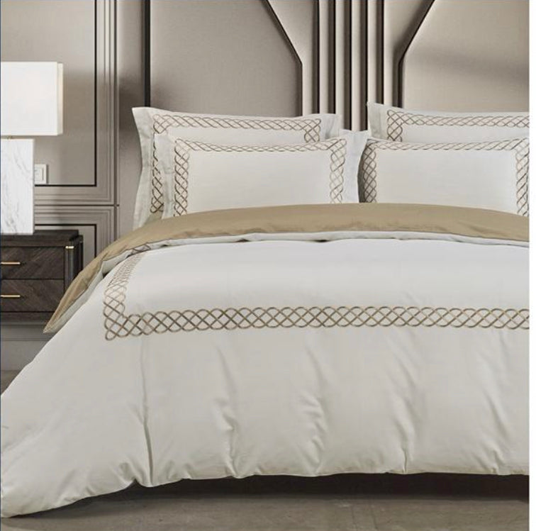 Egyptian Cotton Givenchy T400 Duvet Covers In Cream and Stone