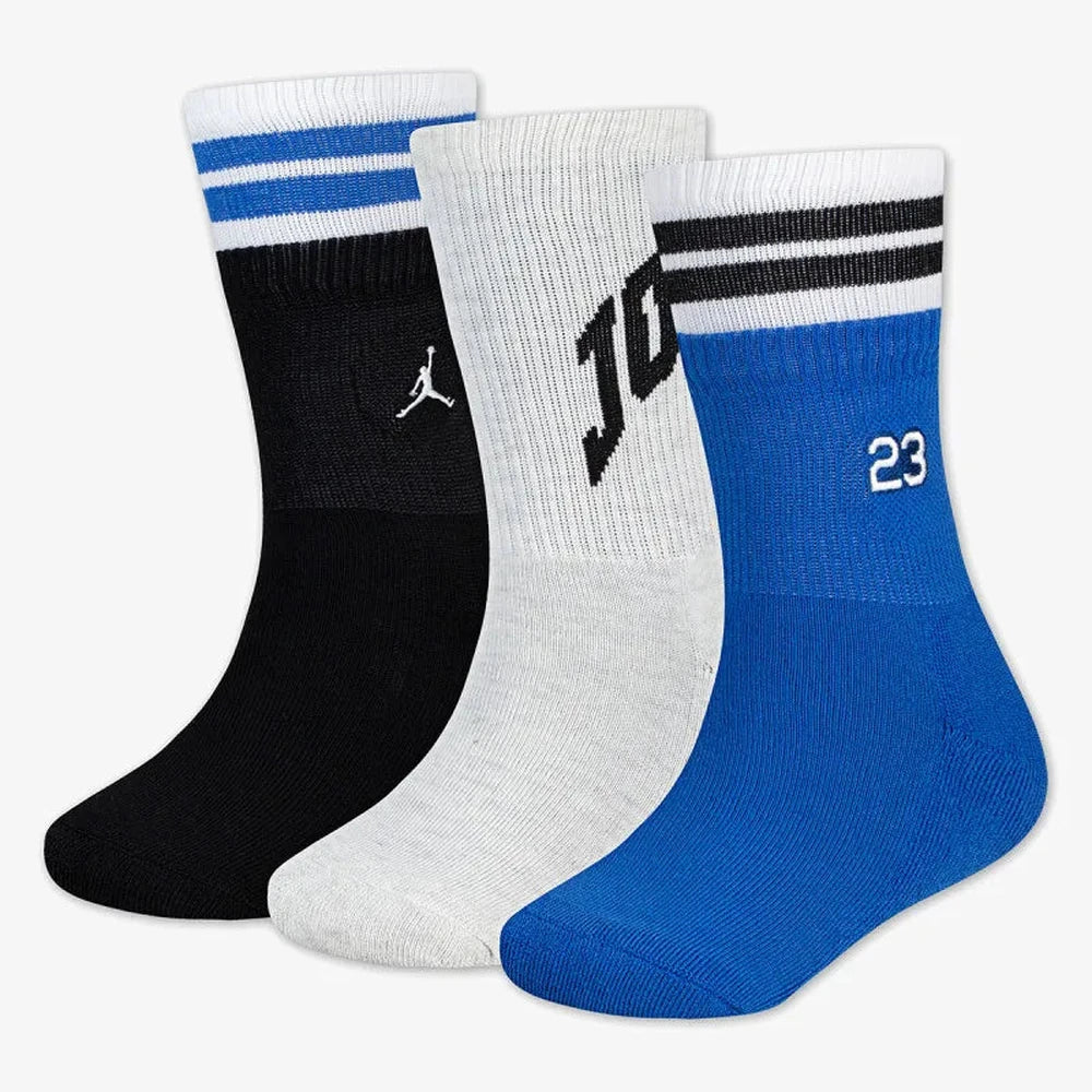 Nike Jordan Unisex Kids 3 Pack Crew Socks In Black/White/Blue