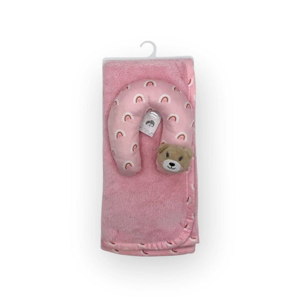Mother's Choice Super Soft Coral Blanket With Travel Pillow In Pink