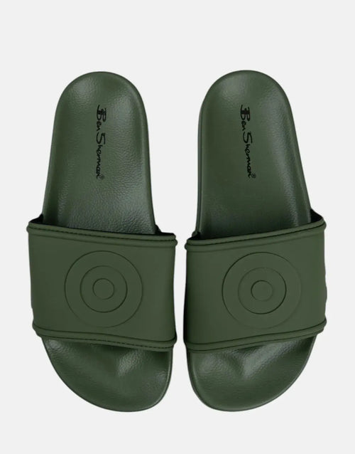 Ben Sherman Mens Target Embossed Slides Olive