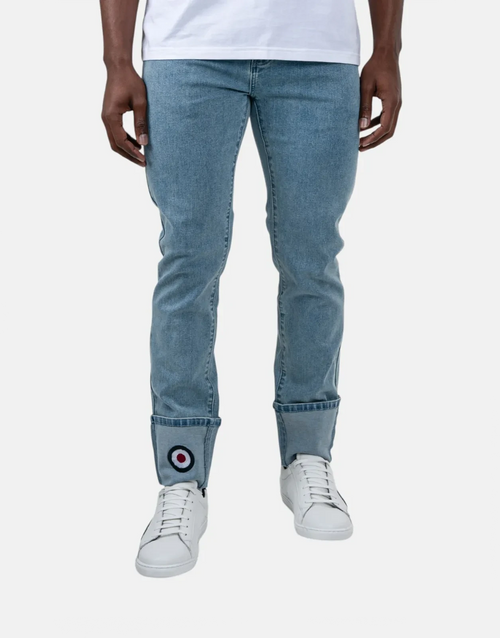 Ben Sherman Mens Target Turn Up Slim Fit Light Blue Jeans