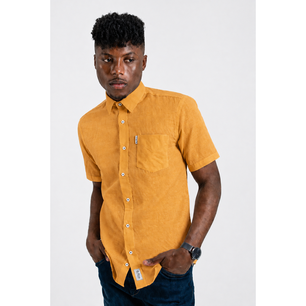 Ben Sherman Mens Linen Short Sleeve Shirt In Butter